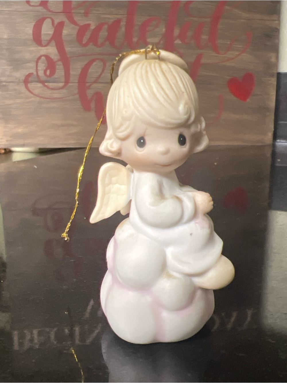 Vintage 1980 Precious Moments Angel Sitting on Cloud Ornament